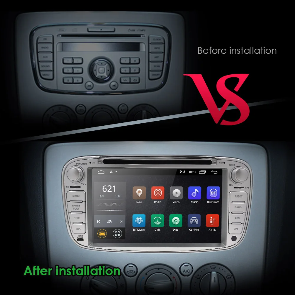Excellent 2Din Android 9.0 Car DVD Player Radio for Ford Mondeo Focus S-Max C-MAX Galaxy Kuga Transit Connect Quad-Core Bluetooth DAB OBD2 1