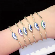 10 шт./лот,, латунный браслет, инкрустированный радужным кубическим цирконием, небольшие капли масла, сглаза, регулируемый браслет, модные ювелирные изделия