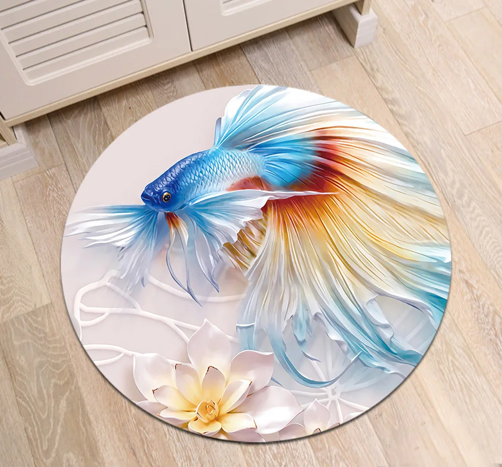 Color Goldfish Koi Round Floor Area Rugs Home Living Room Decor Mat Bedroom Carpets Chair Mat Children's Room Crawling Carpets