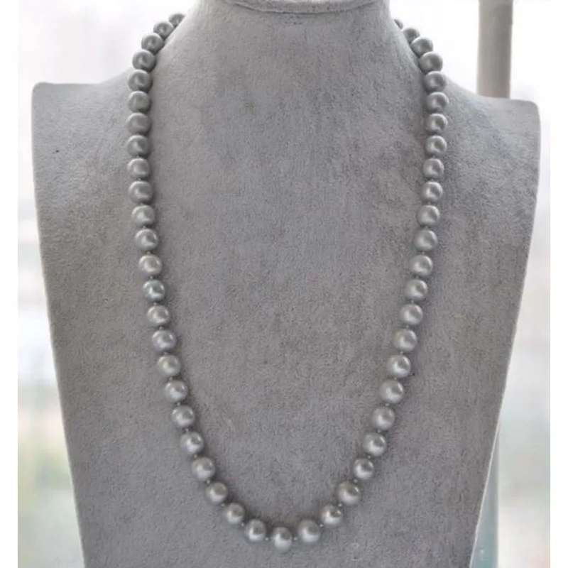 

22" AAA 9-10 MM SOUTH SEA NATURAL gray PEARL NECKLACE 925silver CLASP jj