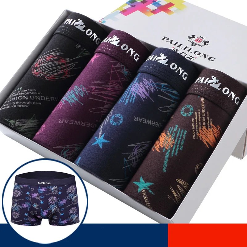 4PCS/Lot Men's Boxers Quality Modal Underwear Flat Pants L XL XXL XXXL Man Underpants Breathable Panties in Gift Box