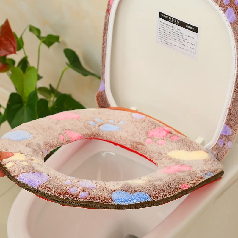 Hot Toilet Seat Cover Coral Velvet Closestool Mat Thick Toilet Seat Cover Zipper Reusable Toilet Case Warm Bathroom WC Cover