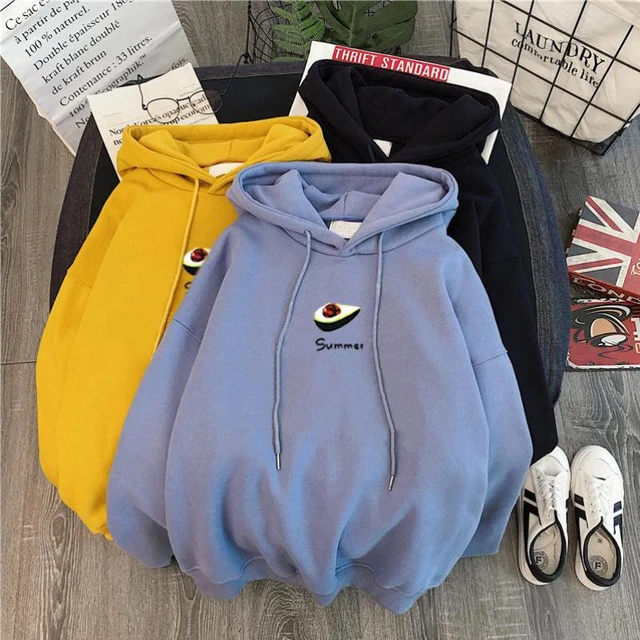 Avocado Green Hoodie Women's Plus Velvet Letter Embroidery Harajuku Autumn  And Winter New Korean Loose Sweatshirt Tops - AliExpress