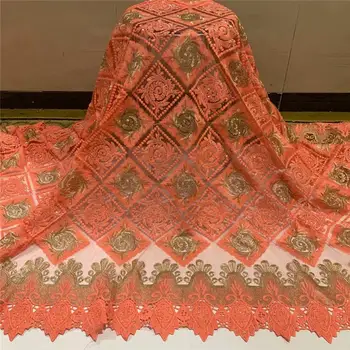 

Amazing orange French mesh lace material excellent embroidery African net lace fabric for evening dress ZQN272 (5yards / lot)