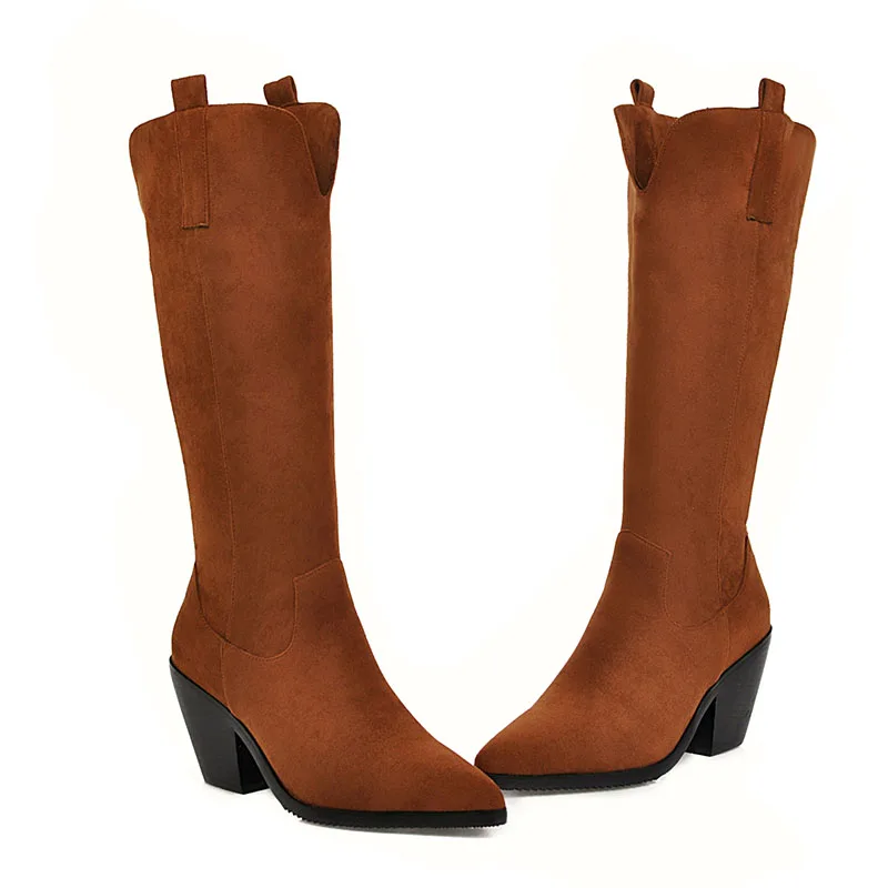 ZALAVOR Winter New Knee High Boots For Women Simple Solid Color Thick Heel Shoes Ins Hot Long Boots Women Plus Size 31-46