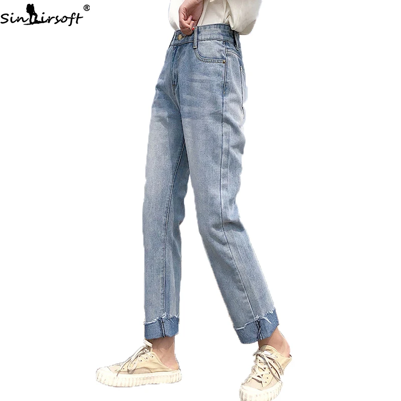 

2019 Autumn New Korean Students Loose Casual Fashion High Waist Jeans Woman Soft Stretch Was Thin Trend Wild Denim Pants Women