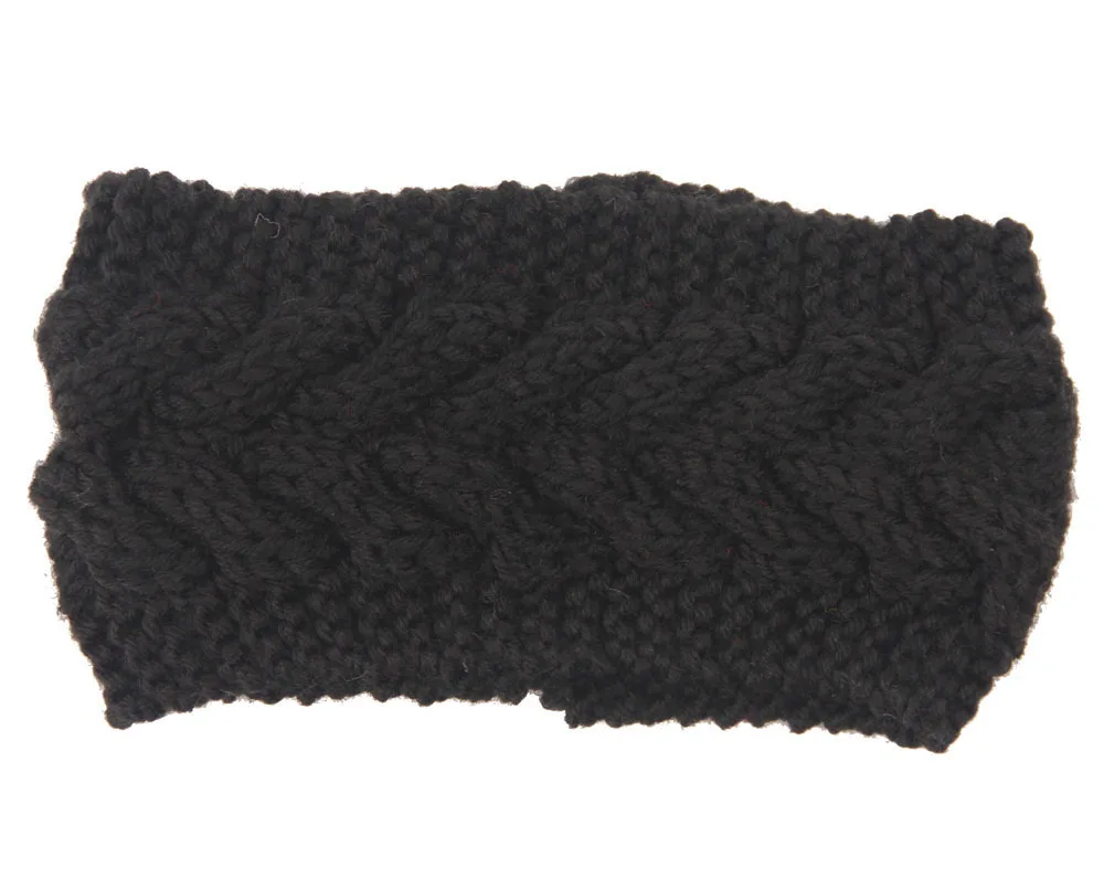 New Headwear Knitted Crochet Headband Turban Winter Ear Warmer Headwrap Elastic Hair Band for Women's Wide Hair Accessories - Цвет: solid black