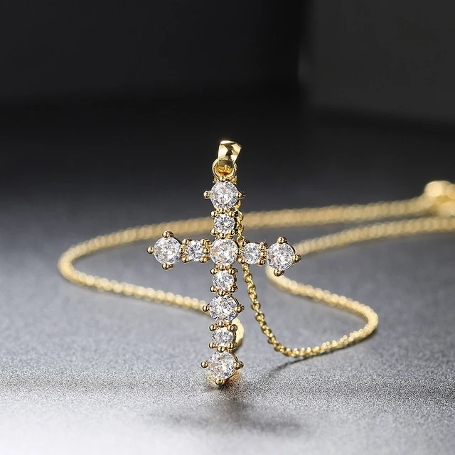 Delicate Luxurious Gold Color Cross Zircon Pendant Necklace For Women 2022  New Fashion Jewelry Gift 18K Gold Plated Copper Alloy