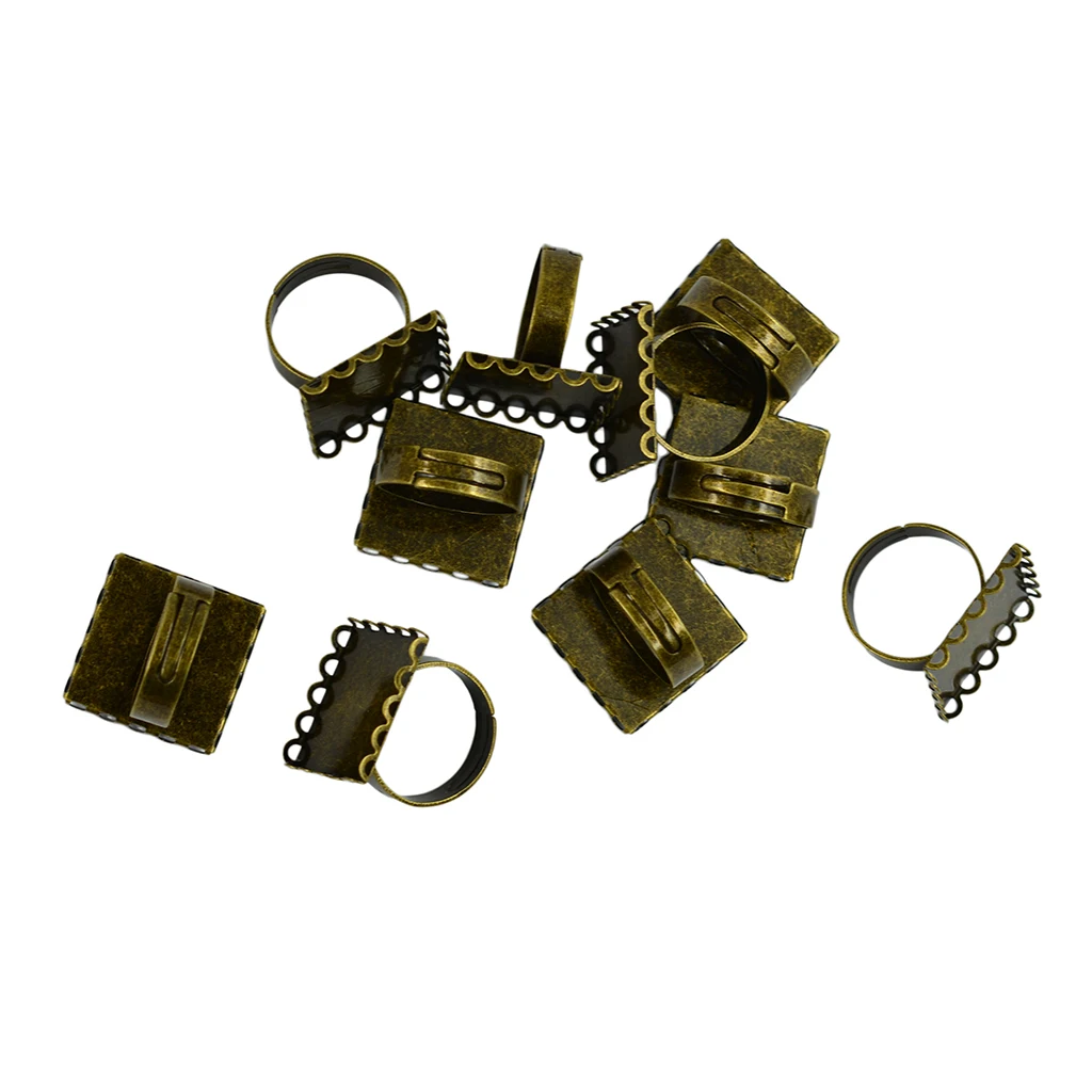 10 Pack Adjustable Ring Blanks, Cabochon Rings Settings, 20mm Square Rings Bezels fit 20mm Flatback Glass Gemstone Bead Cameo