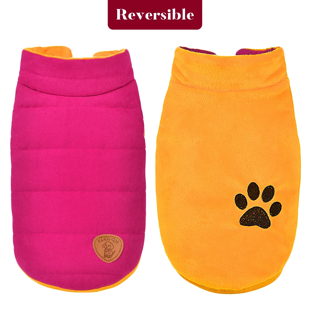 Зимнее пальто для собаки куртка Французский бульдог теплая одежда для щенка кошка Чихуахуа Одежда для маленьких Meduim больших собак жилет Реверсивный - Цвет: Розовый