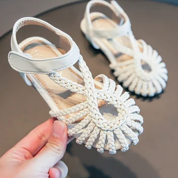 

2020 Kids Summer Girls Fashion Non-slip Beach Sandals Child Soft Bottom Baotou Retro Woven Shoes 528