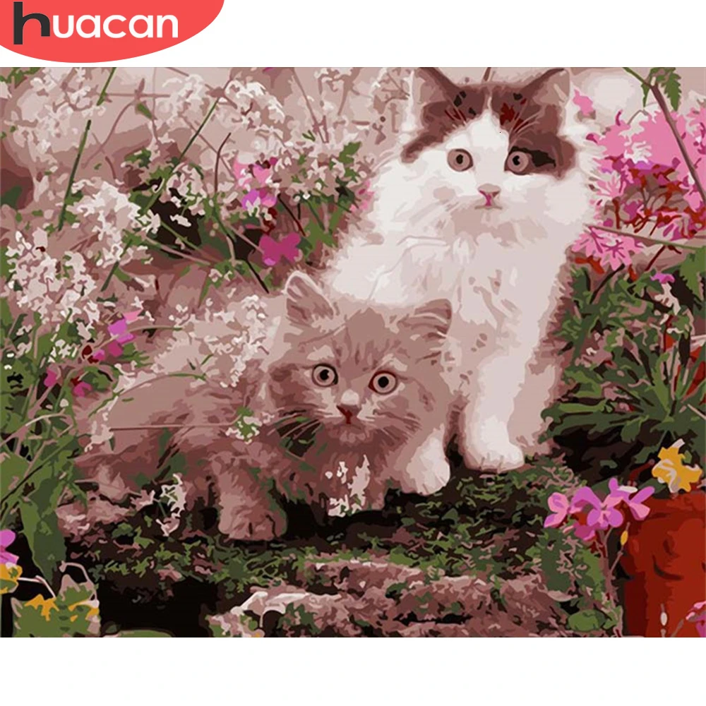 HUACAN краска по номерам кошка животные наборы Рисование холст ручная ed картина DIY
