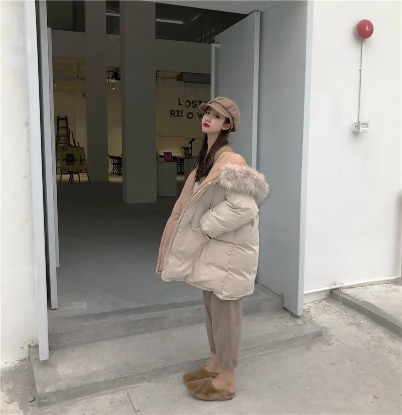 

Photo Shoot Cotton Coat Women's 2019 Autumn And Winter Korean-style New Style Mid-length Cotton-padded Jacket Large Fur Collar C