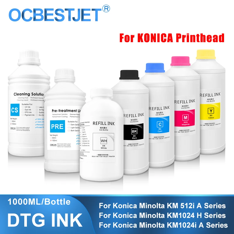 

1000ML/Bottle DTG Ink Textile Pigment InK For Konica Minolta KM 512i KM512 KM1024 KM1024i Printhead Direct to Garment Ink