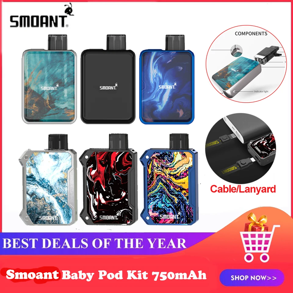 Smoant Charon/Battlestar Baby Vape Kit 750 мАч 15 Вт 2 мл Pod картридж 0.6ohm Mesh/1.2ohm Ni80 катушка заправка vs Drag