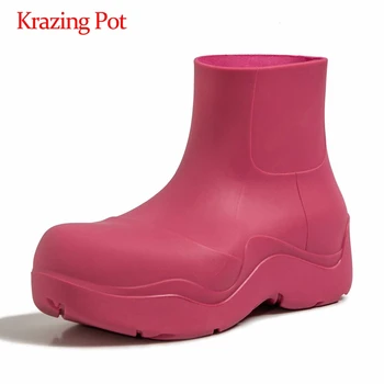 

Krazing pot rainboots microfiber flats platform three colors round toe thick med heel slip on high quality cozy ankle boots L21