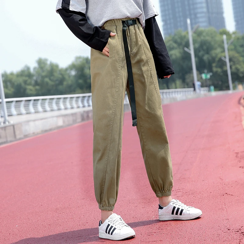 

2019 New Harem Pants Autumn Winter Women Pants Elastic Waist Sashes Casual Black Trousers