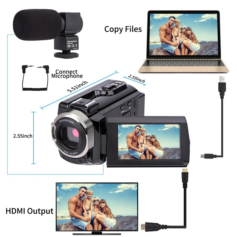 ABKT-видеокамера 4K Ultra Hd цифровая Wifi камера 48.0Mp(интерполяция) 3,0 дюймовый пресс-экран 16X цифровой Zoom Recorde