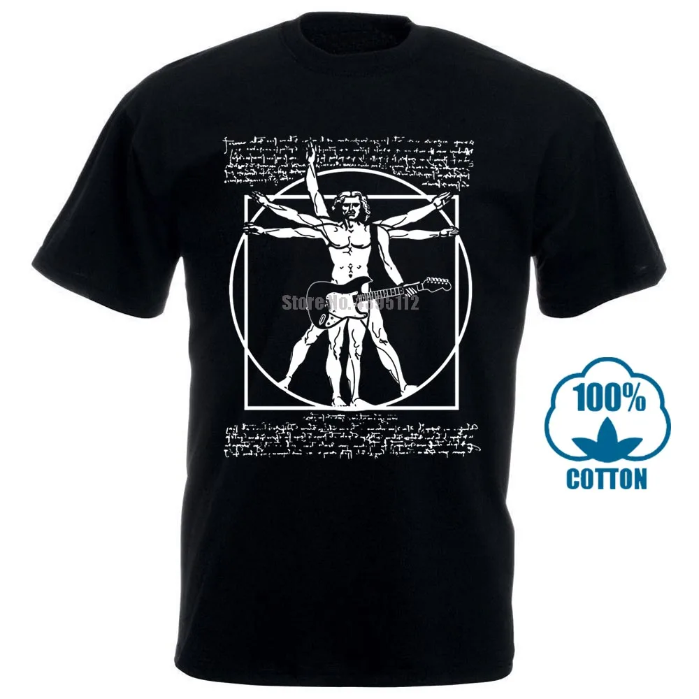 

Printed Men T Shirt Vitruvian Man Playing The Guitar Da Vinci Guitarist Leonardo Da Vinci Parody Short Sleeve Women T Shirt