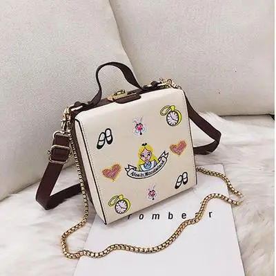White Alice Box стильная вышитая сумка из искусственной кожи с мультяшным рисунком женская сумка на плечо Повседневная Сумка-тоут женская сумка через плечо сумка-мессенджер с клапаном Bolsa - Цвет: White