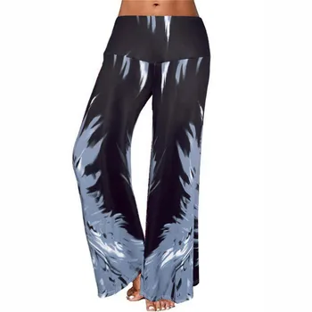 

VICABO Plus Size Flame Printed Women Pant Flat Elastic Mid Waist Full-Length Sport Trousers Casual Slim Ladies Wide Leg Pants