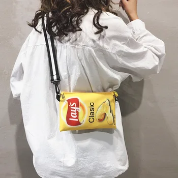 Funny Potato Chips Crossbody Handbag Women Canvas Shoulder Bag Mini Cartoon Printing Girl Envelope Bags Female Clutch Cute Purse 1