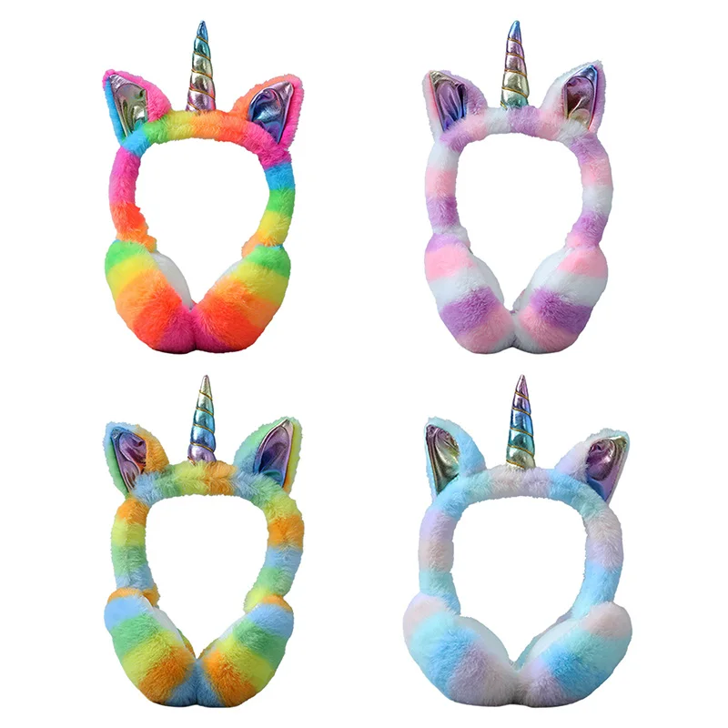 Tie Dye Unicorn Soft Earmuffs Winter Fur Headphones Warmer Children Colorful Plush Earflap Lovely Headwear Kids Ears Cover
