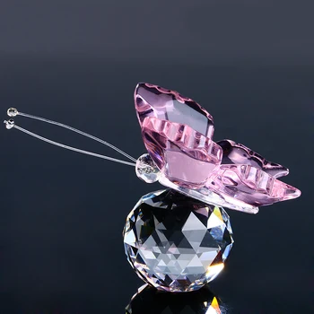 

H&D Crystal Flying Butterfly Figurine Art Glass Animal Paperweight Ornament Souvenir Collection Gift Home Wedding Decor (Pink)