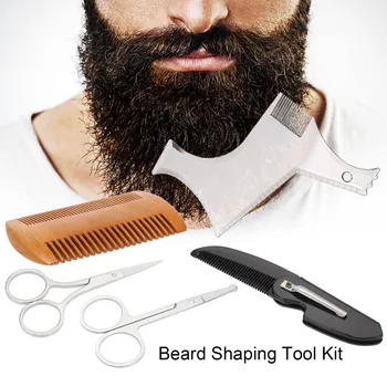 

Beard Shaping Tool Kit Wood Comb Beard Shaping Template Guide Beard Shaper Folding Comb Scissors Shaving Products