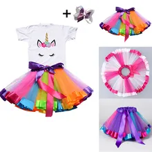 Платье-пачка с единорогом для девочек, платье принцессы радуги для девочек на день рождения, вечерние костюмы с единорогом для малышей, детская одежда