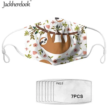 

Jackherelook Dust PM2.5 Women Mask White Flower Sloth Print Washable Unisex Mouth Face Kids Masks Anti-Dust 7PCS Filters Paper