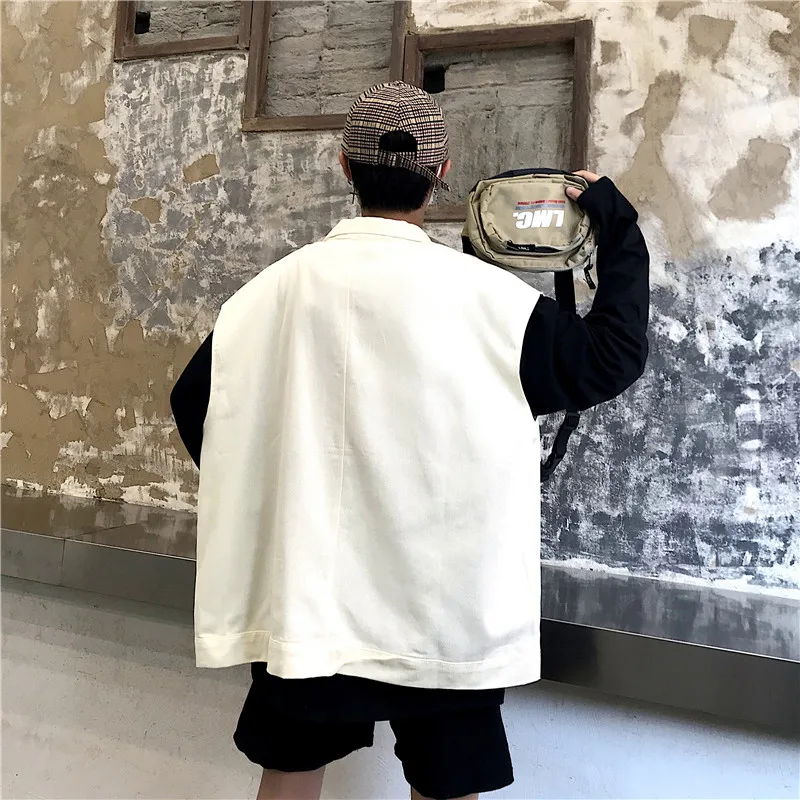 Корейская винтажная куртка без рукавов Женская одежда весна осень ins Harajuku отложной воротник карманы однобортный