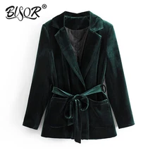 Приталенные блейзеры с поясом, женские модные черные бархатные куртки, женские Элегантные Дизайнерские однотонные костюмы с карманами для женщин