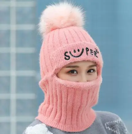 Женские зимние вязаные шапочки шапки толстые теплые шапочки Skullies шапка женская вязаная шапка с буквенным принтом шапочки уличные наборы для езды на велосипеде Siame - Цвет: 6