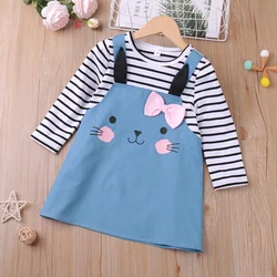 2021 Spring Autumn Striped Stitching Fake Two-Piece Dress Girl Kid's Dress Newborns Baby Girl Clothes Dress For Girls