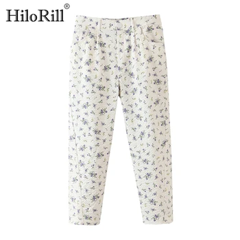 

2020 Fashion Floral Print Pants Women Casual Pockets Trousers Full Length Ladies Zipper Fly Vintage Pants Pantalon Femme