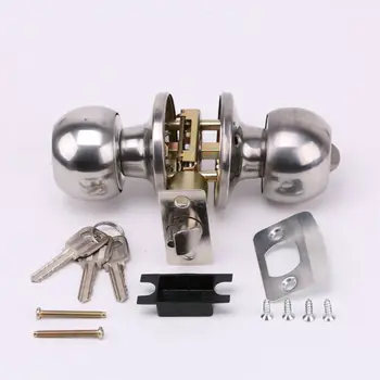 

Rotation Round Door Knob Handle Stainless Steel Entrance Passage Lock With Kep Set G8TB