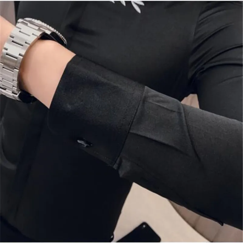 Camisa masculina, новинка, мужская рубашка с длинными рукавами, простые Универсальные мужские повседневные рубашки с вышивкой, приталенная рубашка, платье-смокинг