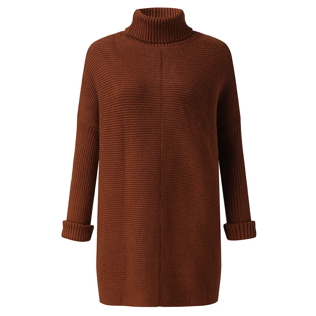 Коричневый водолазка зимний теплый длинный свитер Женский Повседневный однотонный джемпер с длинным рукавом модный Свободный свитер корейский стиль# Y3 - Цвет: Коричневый