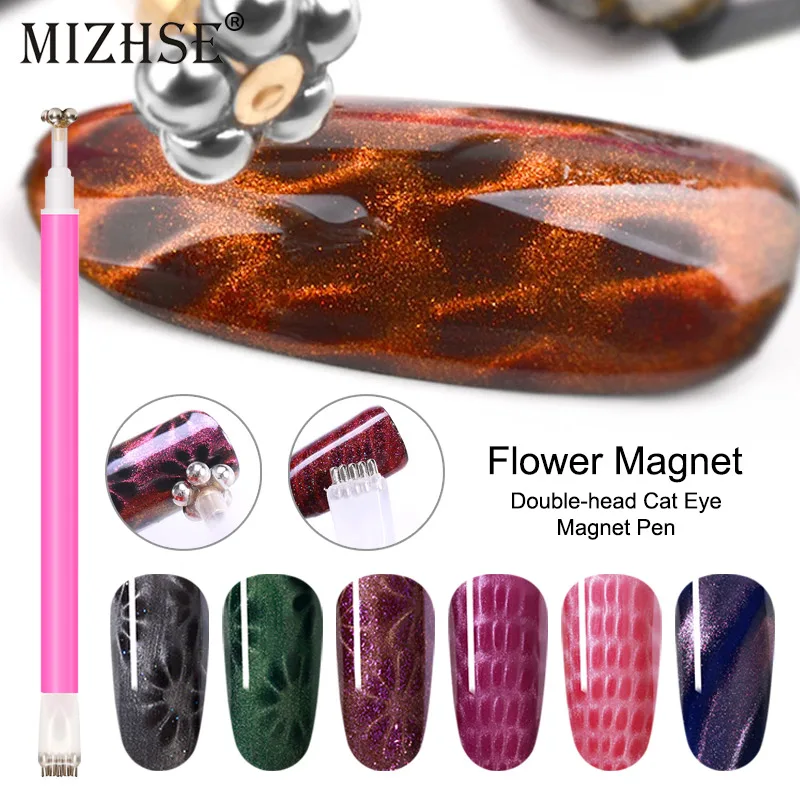 MIZHSE 1pc Double Head Nail Art Cat Eye Gel Polish Magnetic Flower Tip for All 3D Magic Eyes Magnet Manicure | Красота и здоровье