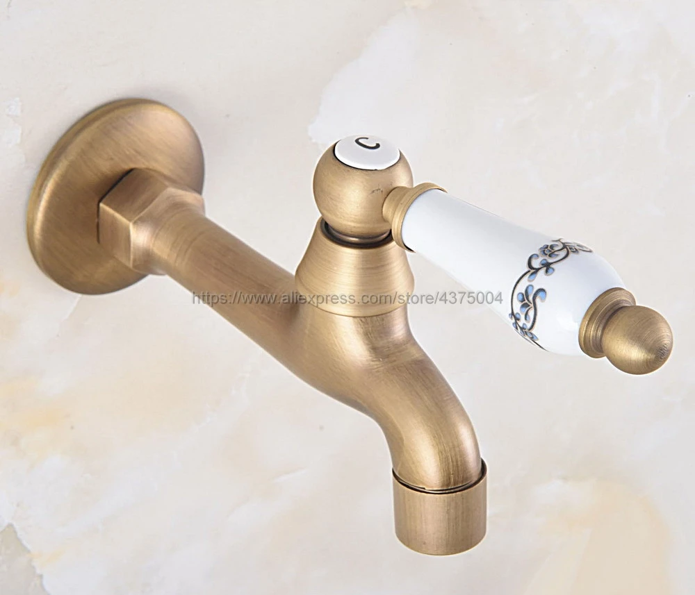 

Antique Brass Wall Mount Bathroom Mop Pool Faucet Laundry Sink Water Taps Toilet Cold Bibcock Nav314