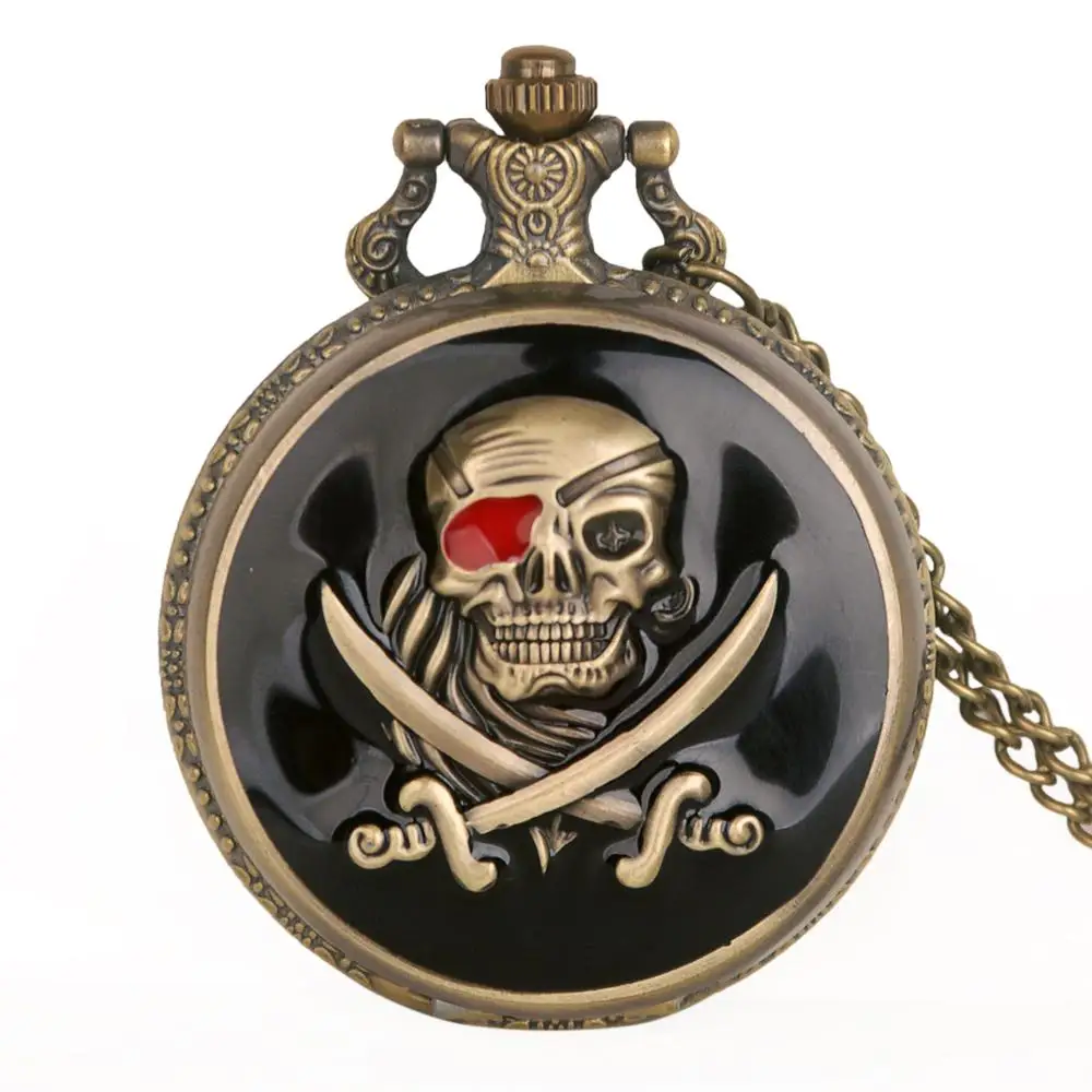

Bronze Quartz Pocket Watch Pirates Of The Caribbean Nostalgic Retro Necklace Chain Gifts Men Women Regarder TD2092 Drop Shipping