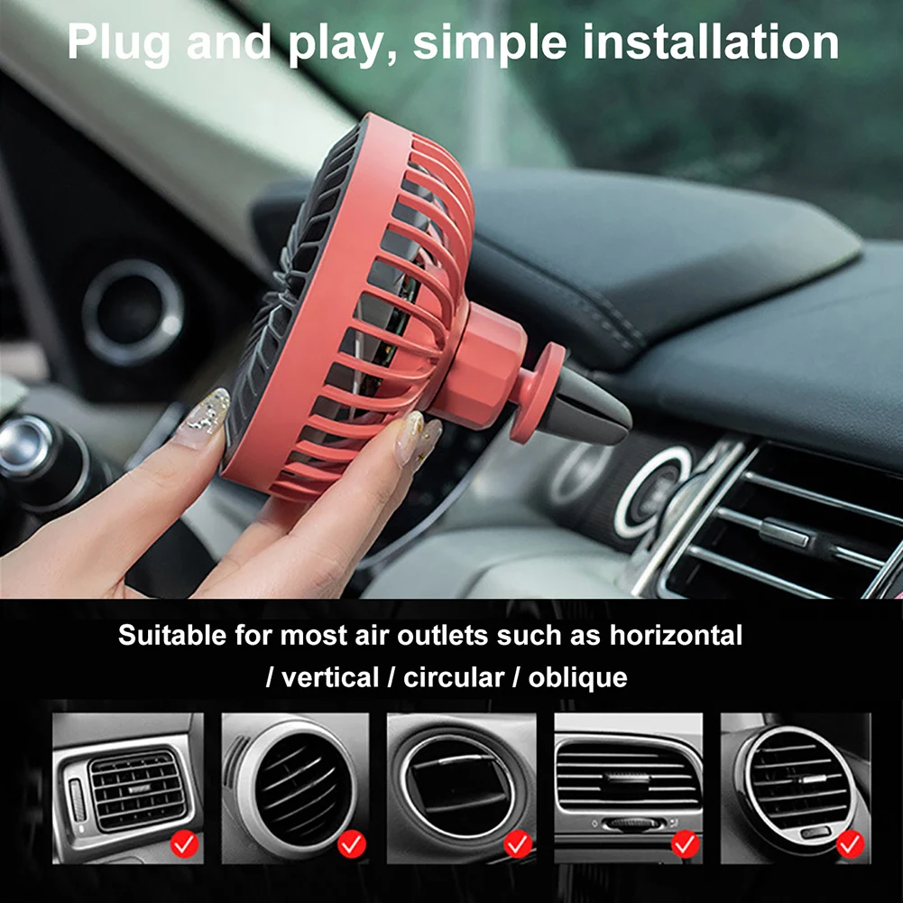 Car Fan 360 Degree Rotatable Cool Colorful LED Lights&USB Power Car Auto Powerful Cooling Air Fan For Air Vent Mounted