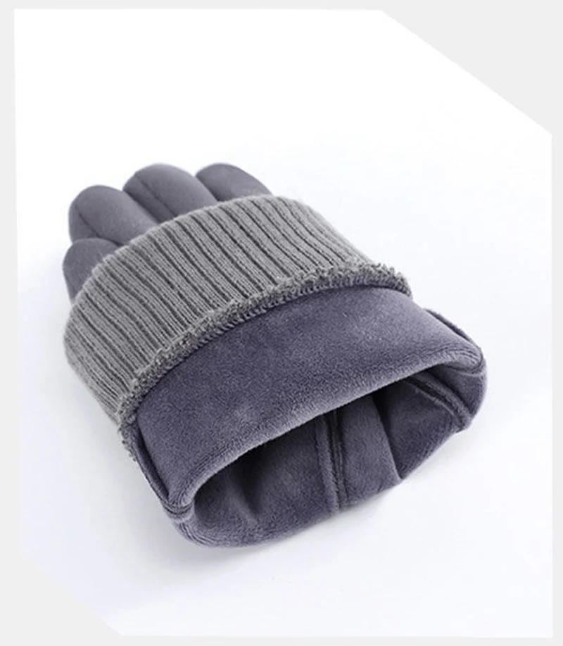 Winter Men Gloves Keep Warm Plus Velvet Inside Suede Simple Cold Protection Thicken Outdoor Gloves for Male