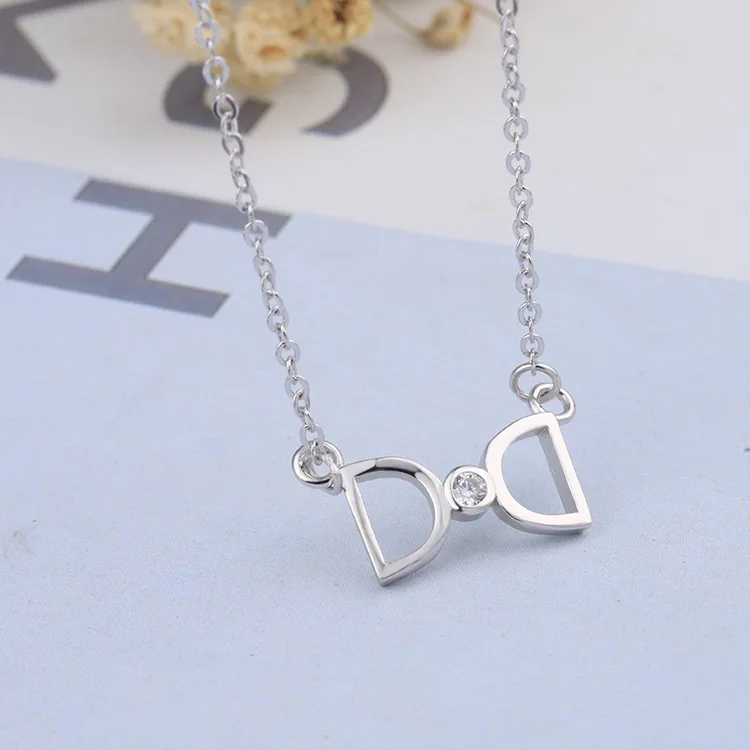 Sterling 999 Silver Pendant From The Stars with Your Double D Bow Letter Lady Clavicle Necklace Jewelry
