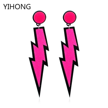 

Lightning Bolt Glitter Drop Earrings Pink Color Acrylic Stud Brincos for Fashion Women Jewelry