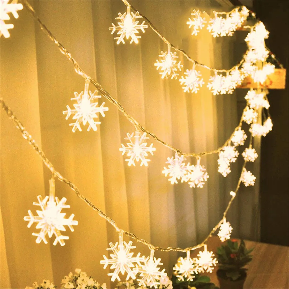 Светодиодный гирлянда в форме снежинок, гирлянда снежной феи, украшение для рождественской елки, новогодняя комната, 1,5 м, 10 светодиодный Вечерние огни