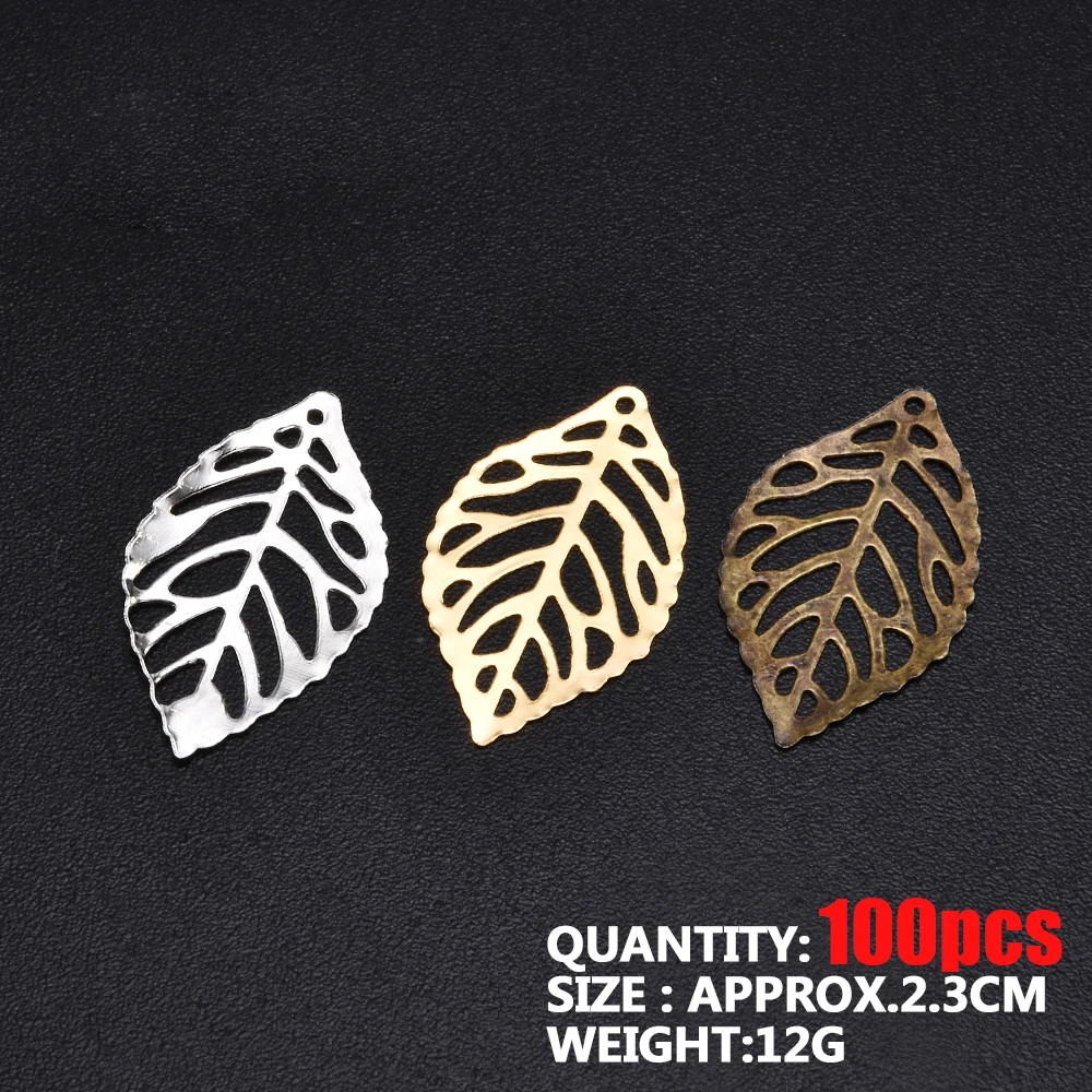 LKERAN fashion Simple Leaves Filigree Metal Crafts Jewelry DIY Accessories Pendant Costume decoration 100Pcs jewelry making supplies craft supplies