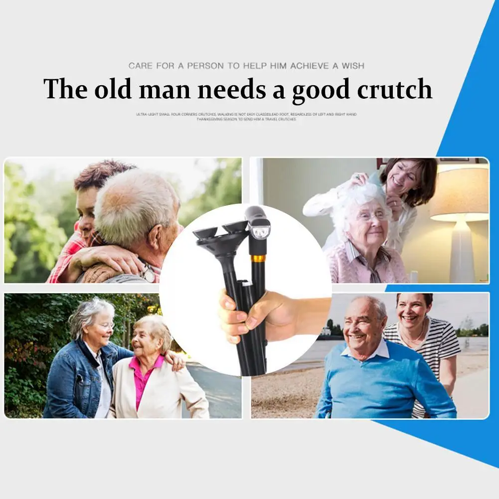 LED Light Walking Stick For Old Man Telescopic Folding Trekking Poles T-handle Hiking Poles Cane Walking Stick For Elders Crutch