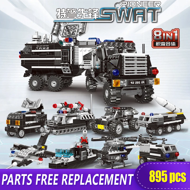 

XINGBAO New 8 IN 1 Special Police Helicopter Rocket Launcher Fighter Warship Multiple Gameplay Small Building Blocks Toys Legoed